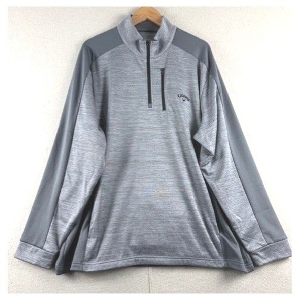 Callaway Mens XXL Gray Heather Quarter Zip Pullover Golf Jacket Mock Neck Logo